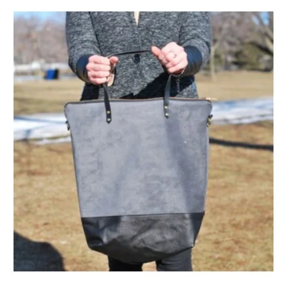 Suede Tote | Leather Tote | Women's Purse | Black & Grey - Picture 1 of 6
